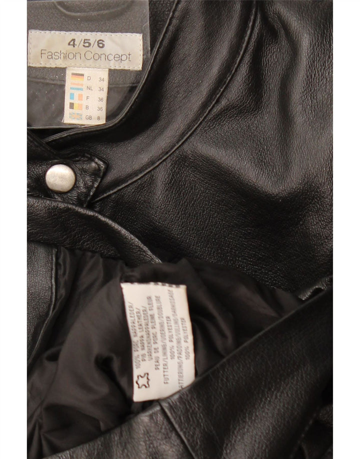VINTAGE Γυναικείο Biker Δερμάτινο Μπουφάν UK 8 Small Black Leather