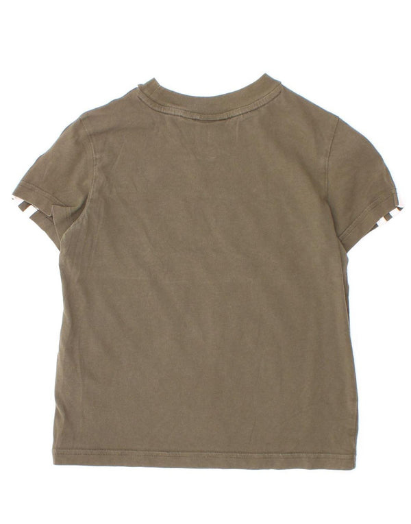 Adidas Boys Graphic T-Shirt Top 5-6 Years Khaki Colourblock Cotton