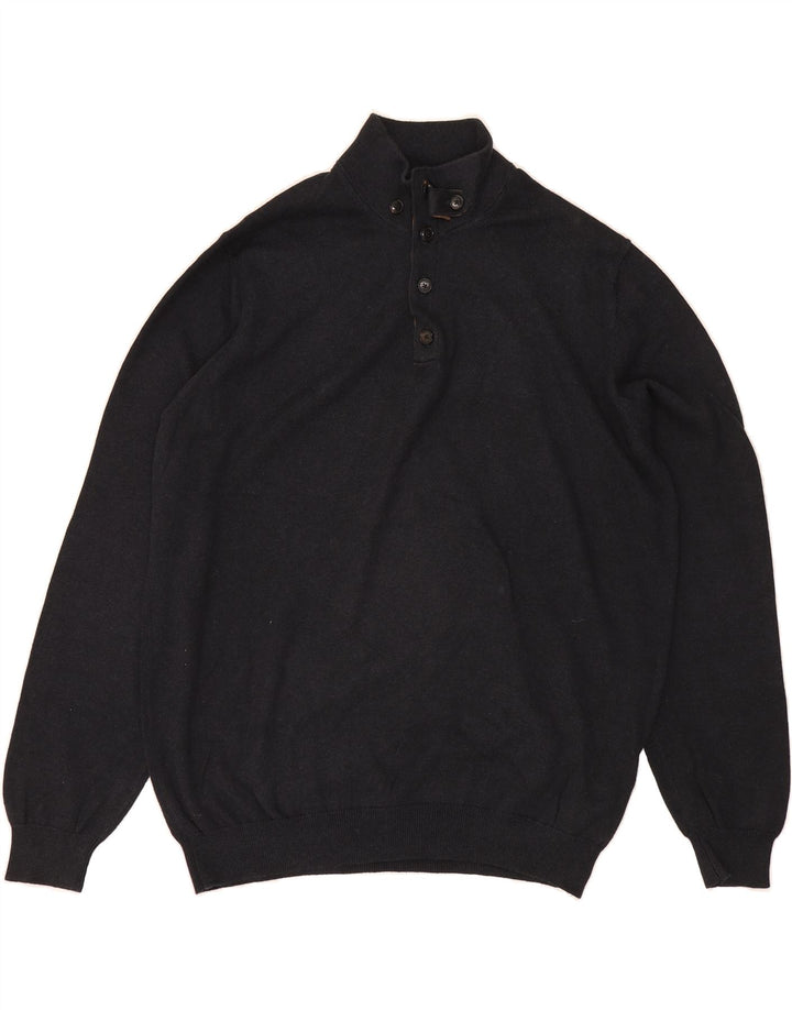 MASSIMO DUTTI Mens Button Neck Jumper Sweater XL Navy Blue Cotton Vintage Massimo Dutti and Second-Hand Massimo Dutti from Messina Hembry 