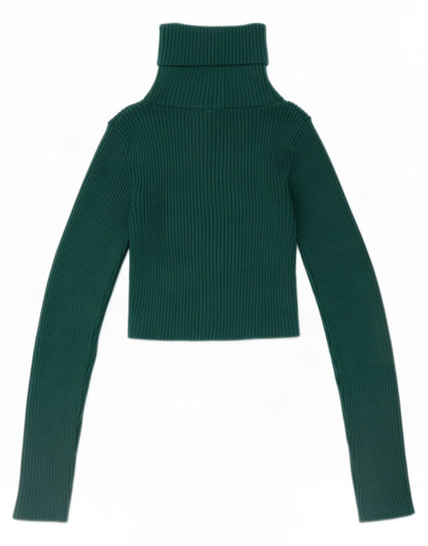 Zara Womens Crop Top Long Sleeve UK 8 Small Green Viscose