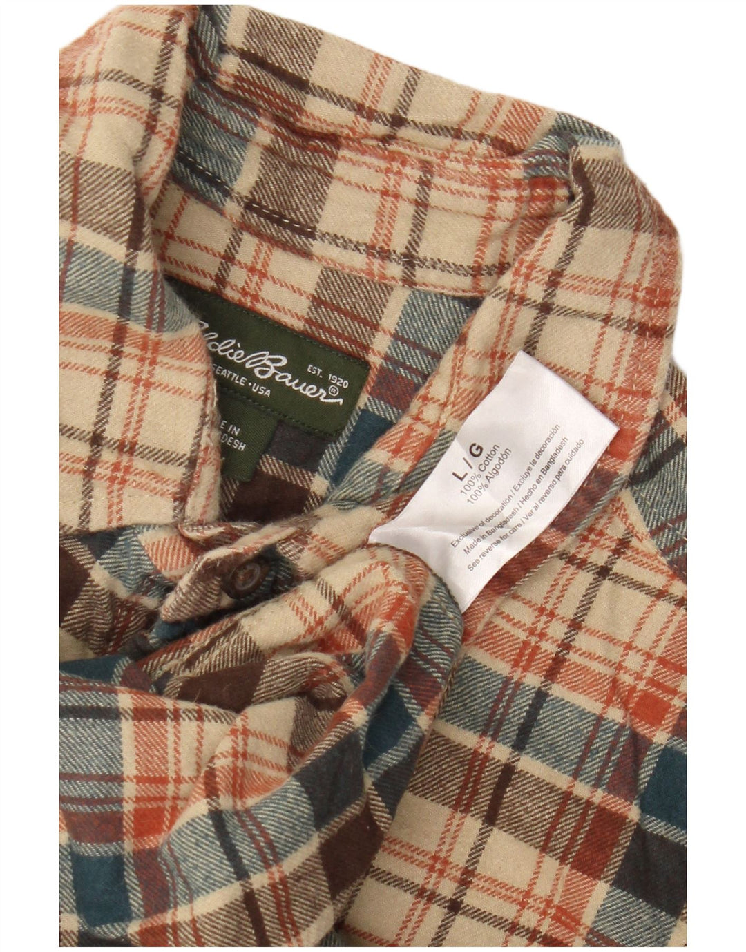 Eddie Bauer Ανδρικό φανελένιο πουκάμισο Μεγάλο μπεζ βαμβακερό καρό