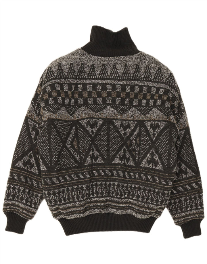 Vintage Ανδρικό πλεκτό Bomber Jacket IT 52 XL Grey Fair Isle Polyacrylic