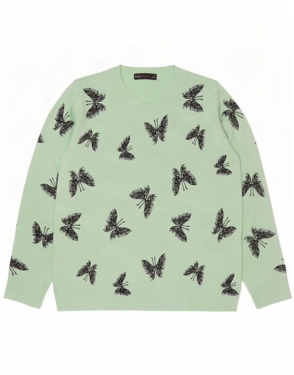 Marks & Spencer Γυναικείο πουλόβερ με λαιμόκοψη UK 14 Large Green Butterfly