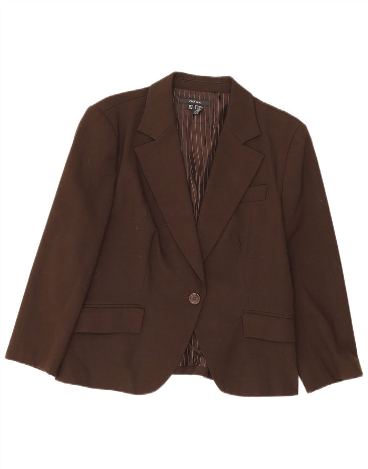 Zara Γυναικείο Μπουφάν σακάκι με 1 κουμπί EU 44 XL καφέ πολυεστέρας
