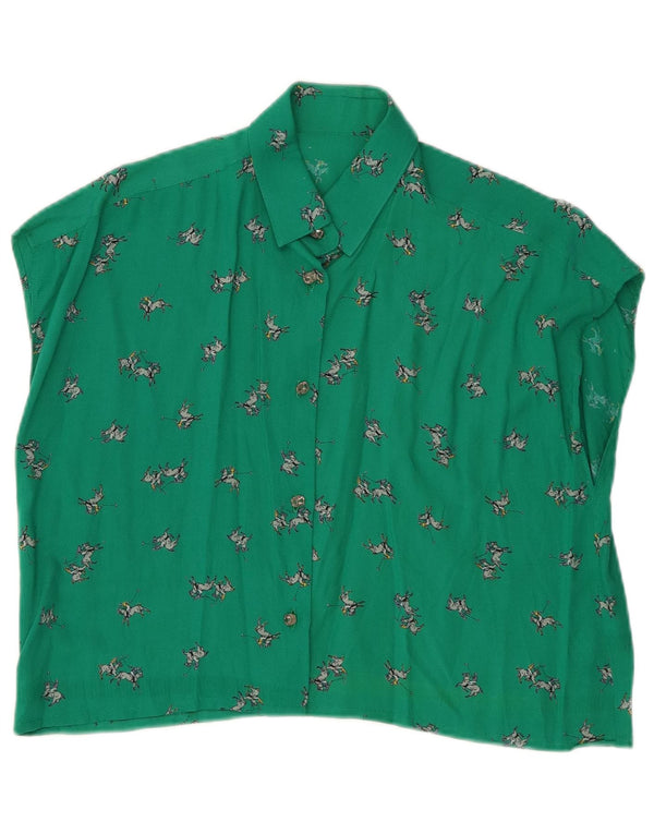 Vintage Γυναικείο Crop Graphic Αμάνικο Μπλούζα UK 12 Medium Green