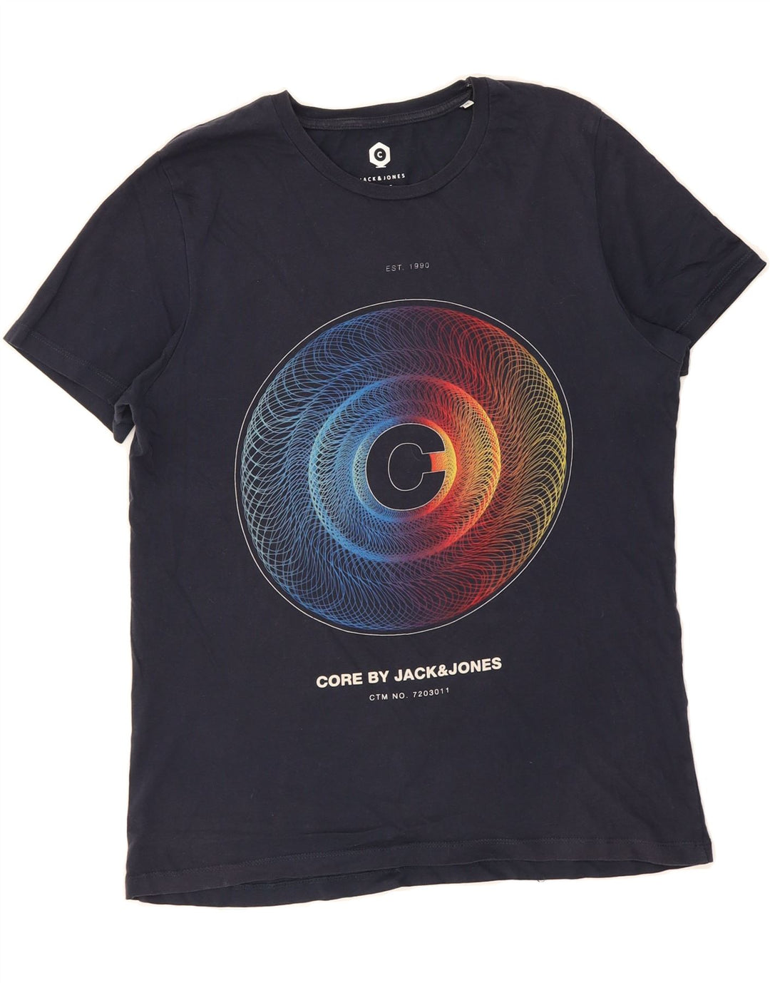 JACK & JONES Mens Graphic T-Shirt Top Medium Navy Blue Cotton Vintage Jack & Jones and Second-Hand Jack & Jones from Messina Hembry 