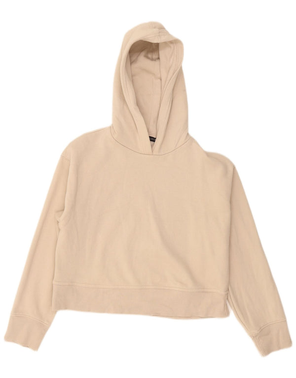 Zara Γυναικεία Crop Hoodie Jumper UK 10 Small Beige Cotton