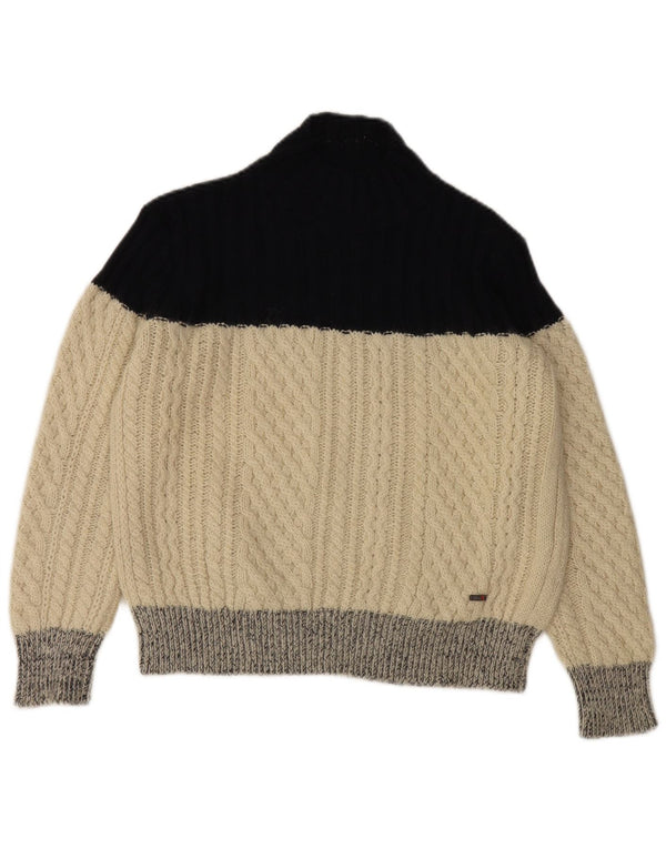 Slam γυναικείο πουλόβερ με λαιμό χελώνα UK 14 Medium Off White Colourblock