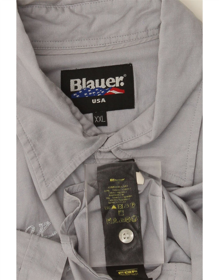 Blauer Ανδρικό κοντομάνικο γραφικό πουκάμισο 2XL γκρι βαμβακερό