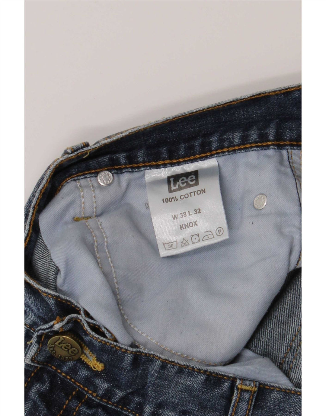 Lee Mens Knox Distressed Straight Jeans W38 L32 Μπλε βαμβακερό