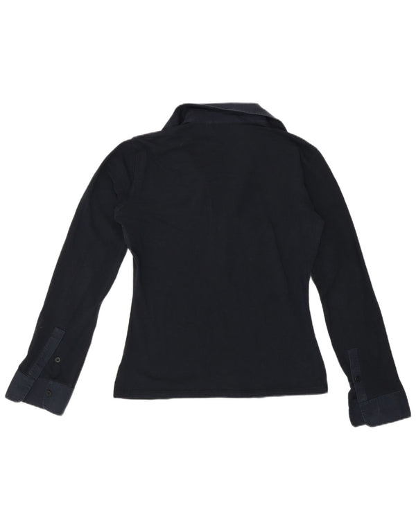 Max Mara γυναικείο μακρυμάνικο μπλουζάκι πόλο UK 14 Medium Navy Blue Colourblock