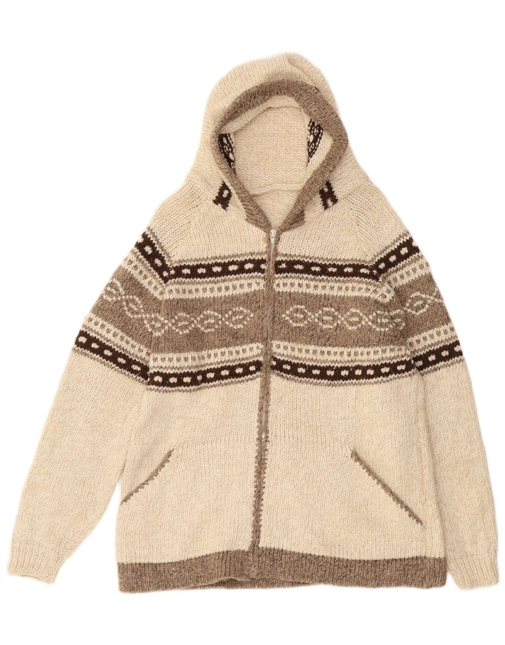 Ανδρικό πουλόβερ με κουκούλα VINTAGE Medium Off White Fair Isle