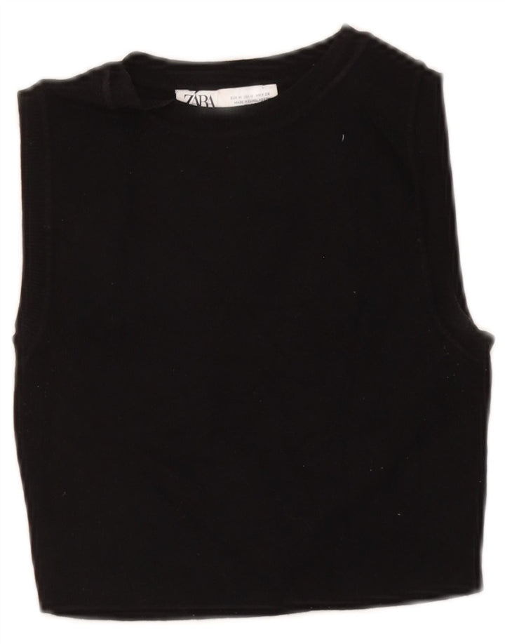 Zara Γυναικείο Αμάνικο Crop Top UK 12 Medium Black Viscose