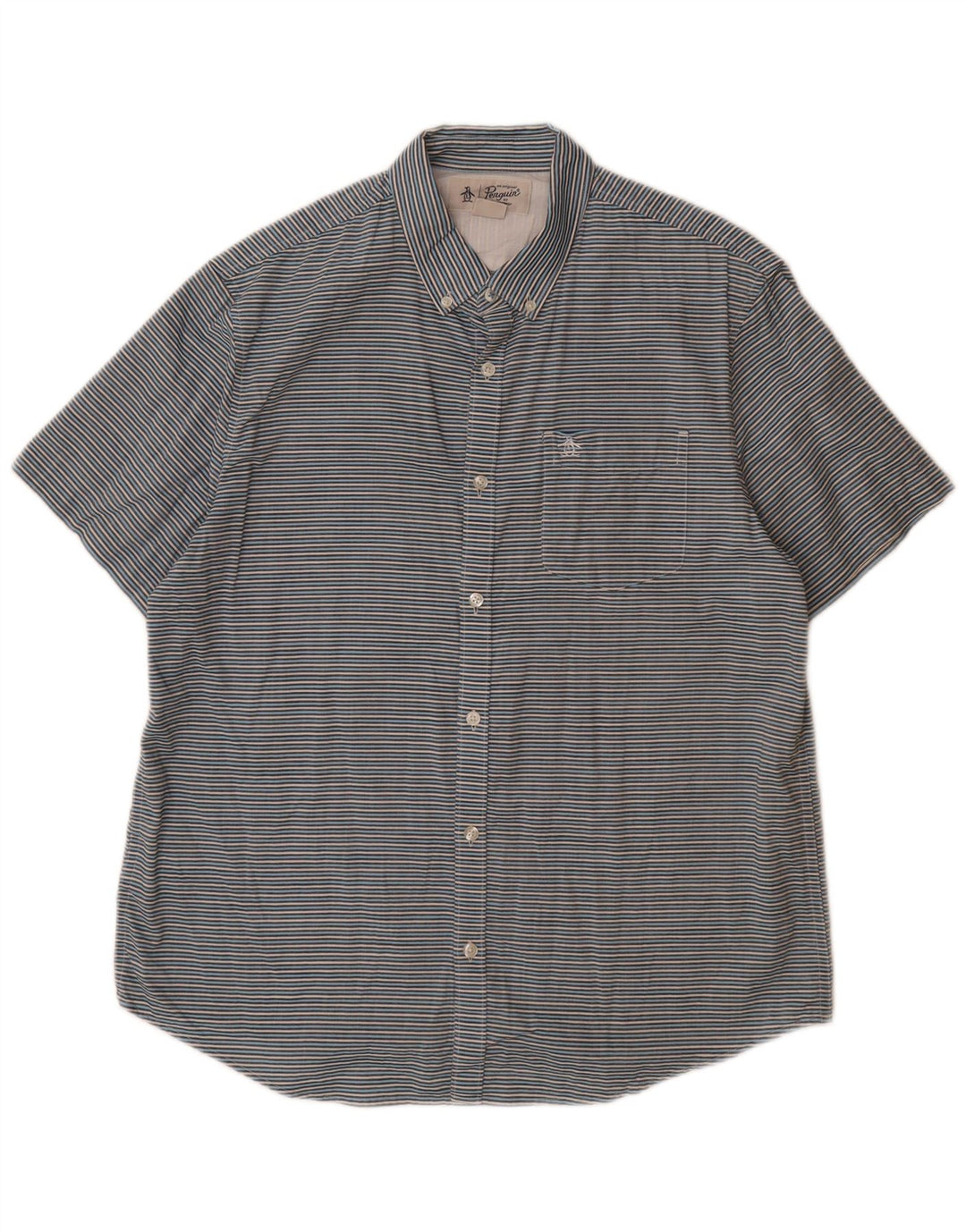 Ανδρικό κοντομάνικο πουκάμισο PENGUIN Βαμβακερό με μεγάλο μπλε ρίγες