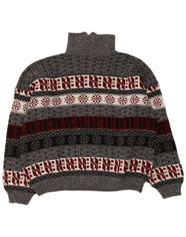 Vintage γυναικείο πουλόβερ με φερμουάρ UK 14 Medium Grey Fair Isle