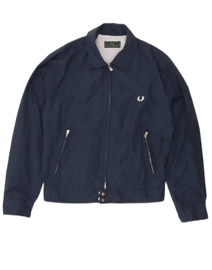 FRED PERRY Ανδρικό Bomber Jacket UK 40 Large Navy Blue Cotton