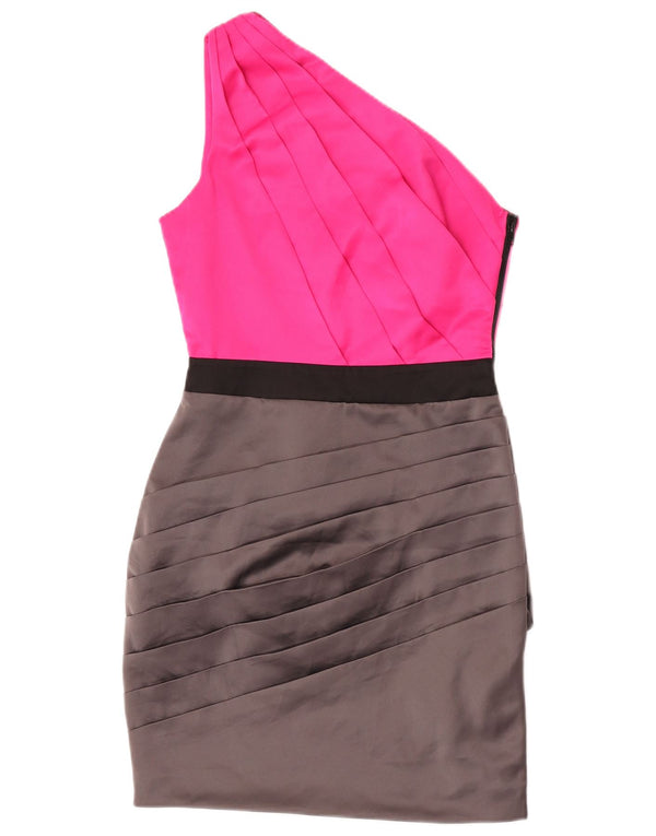 Lipsy γυναικείο φόρεμα με έναν ώμο UK 10 Small Pink Colourblock Polyester