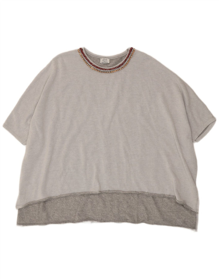 Zara γυναικείο μπλουζάκι Trafaluc Oversized Top UK 14 Medium Grey Polyester