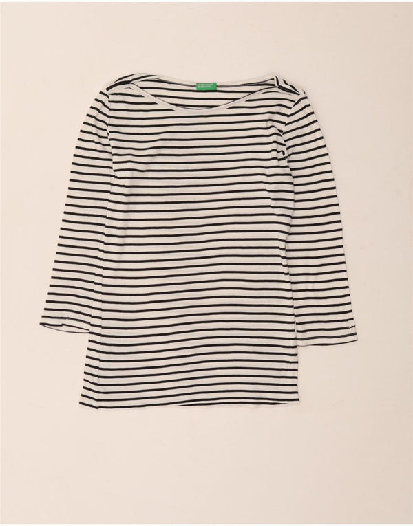 Benetton γυναικείο τοπ 3/4 με μανίκια UK 10 Small White Ride Cotton Nautical