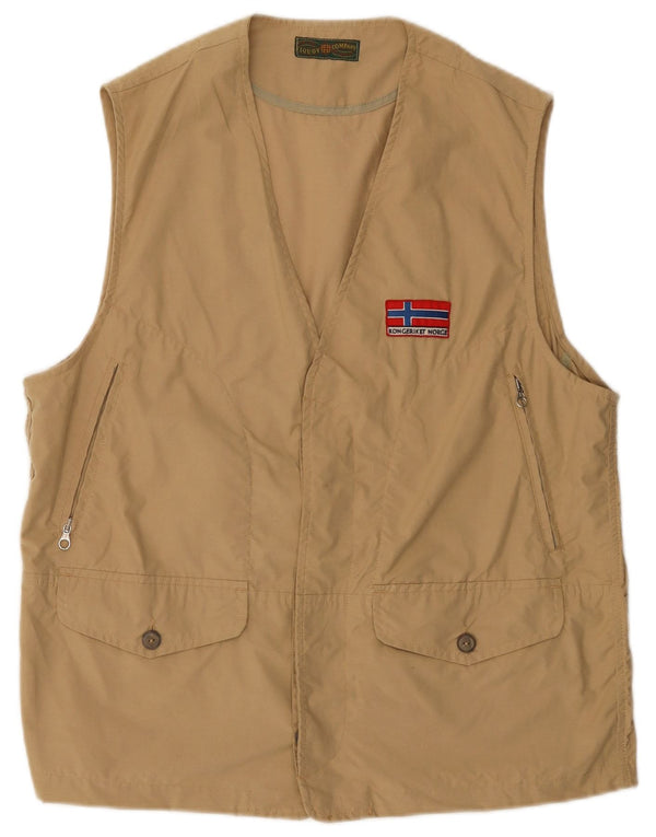 Vintage Mens Utility Gilet IT 40/42 Medium Beige Βαμβακερό