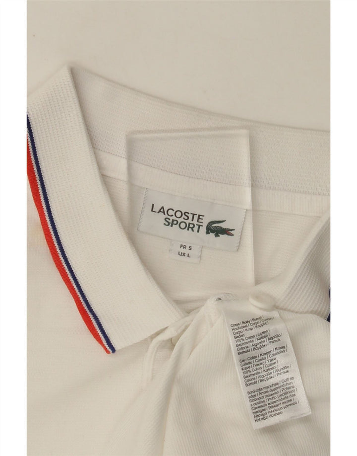 LACOSTE Ανδρικό Πόλο Μπλουζάκι Νούμερο 5 Μεγάλο Λευκό Βαμβακερό