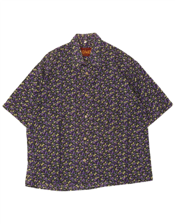 Vintage Ανδρικό κοντομάνικο πουκάμισο Μεσαίο Μωβ Floral