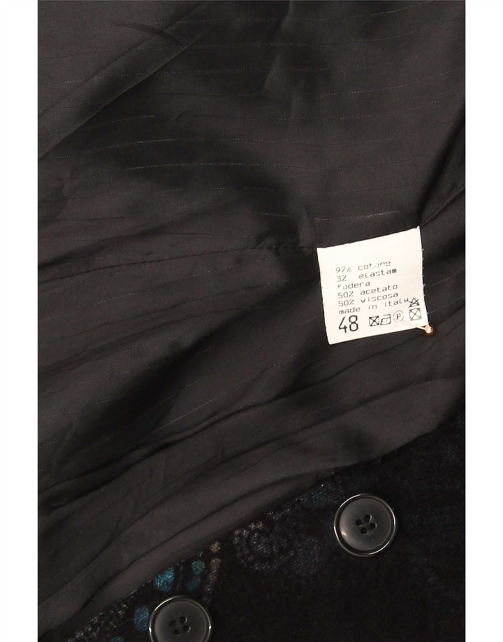 Vintage γυναικείο σακάκι 2 κουμπιών IT 48 XL Navy Blue Paisley Cotton