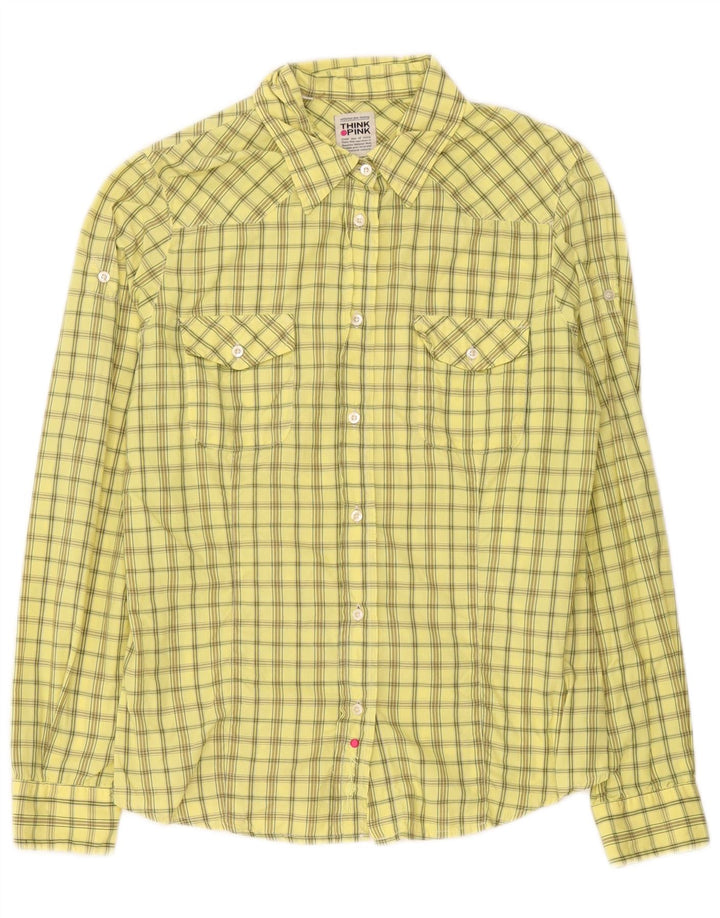 Think Pink Womens Shirt UK 14 Medium Yellow Check