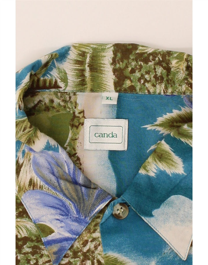 CANDA Mens Graphic Short Sleeve Shirt XL Blue Floral Viscose Hawaiian Vintage Canda and Second-Hand Canda from Messina Hembry 