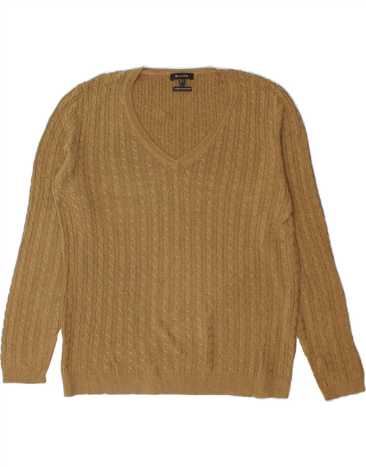 MASSIMO DUTTI Womens V-Neck Jumper Sweater UK 14 Medium Brown Vintage Massimo Dutti and Second-Hand Massimo Dutti from Messina Hembry 