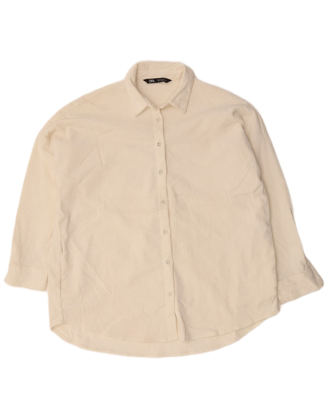 Zara Γυναικείο υπερμεγέθη κοτλέ πουκάμισο UK 10 Small White Polyester