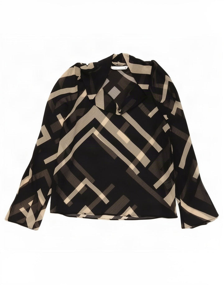 Zara Γυναικεία Μπλούζα Τοπ UK 10 Small Black Geometric Polyester
