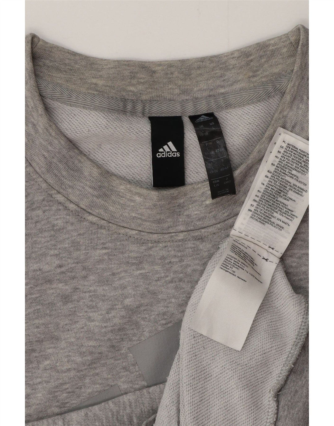 Γυναικείο γραφικό φούτερ ADIDAS Jumper UK 14/16 μεγάλο γκρι βαμβακερό
