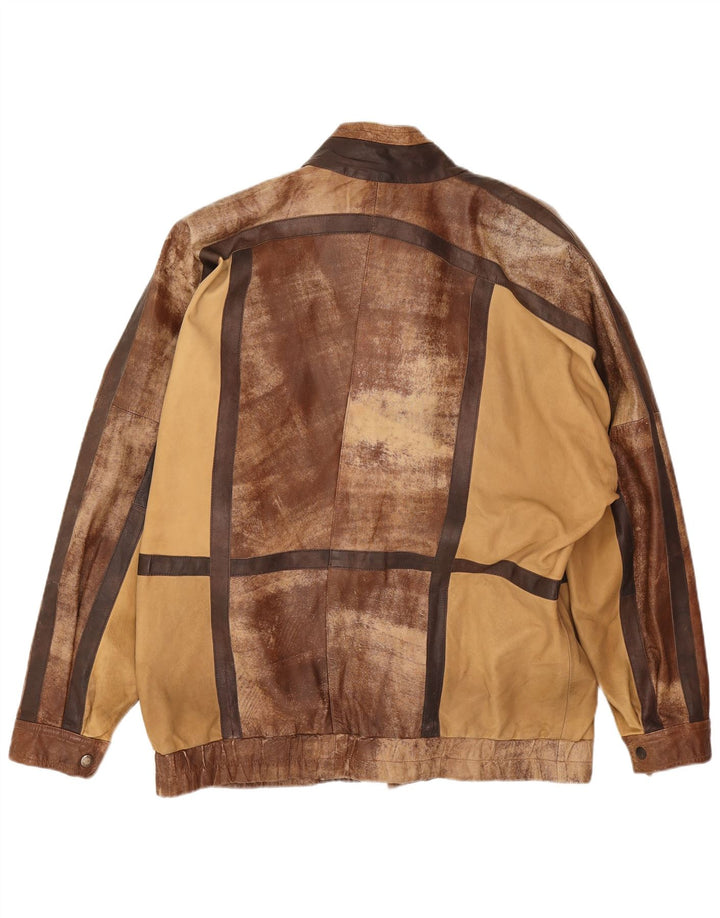 Vintage Ανδρικό Δερμάτινο Μπουφάν UK 44 2XL Καφέ Patchwork