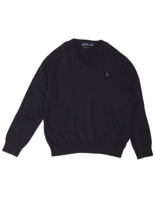 Γυναικείο πουλόβερ με λαιμόκοψη POLO RALPH LAUREN UK 18 XL Navy Blue βαμβακερό