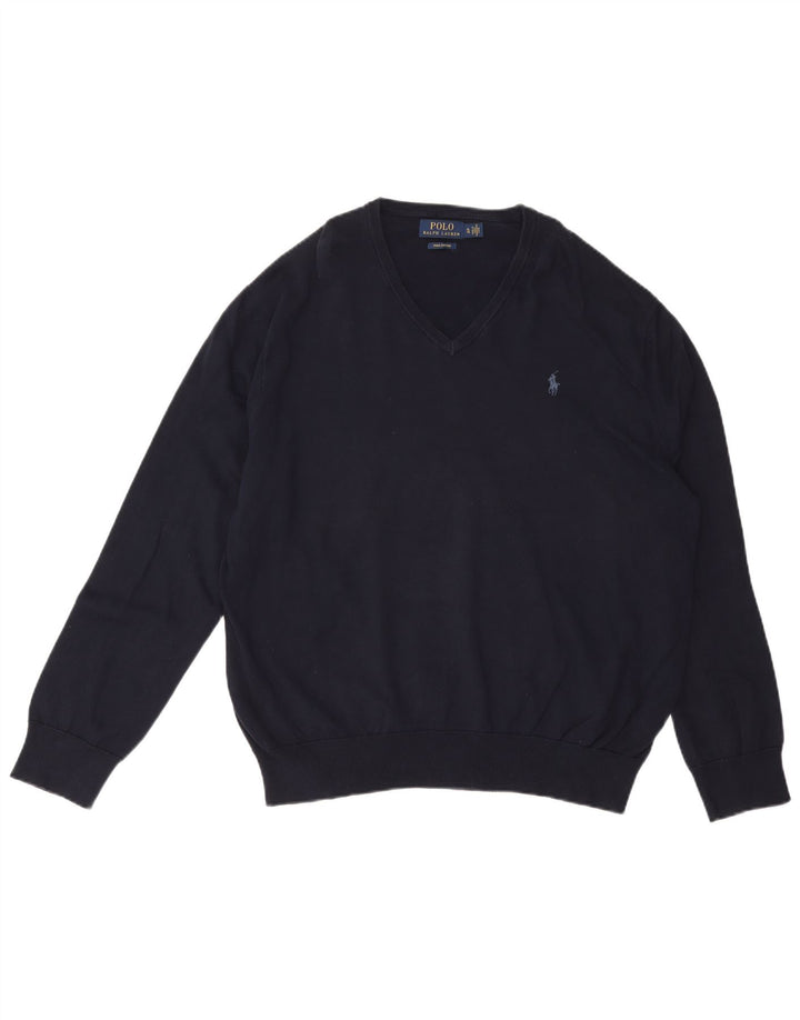 Γυναικείο πουλόβερ με λαιμόκοψη POLO RALPH LAUREN UK 18 XL Navy Blue βαμβακερό