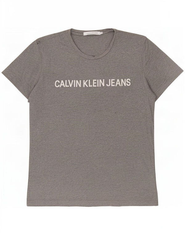 Ανδρικό γραφικό μπλουζάκι τζιν Calvin Klein Top μεγάλο γκρι βαμβακερό
