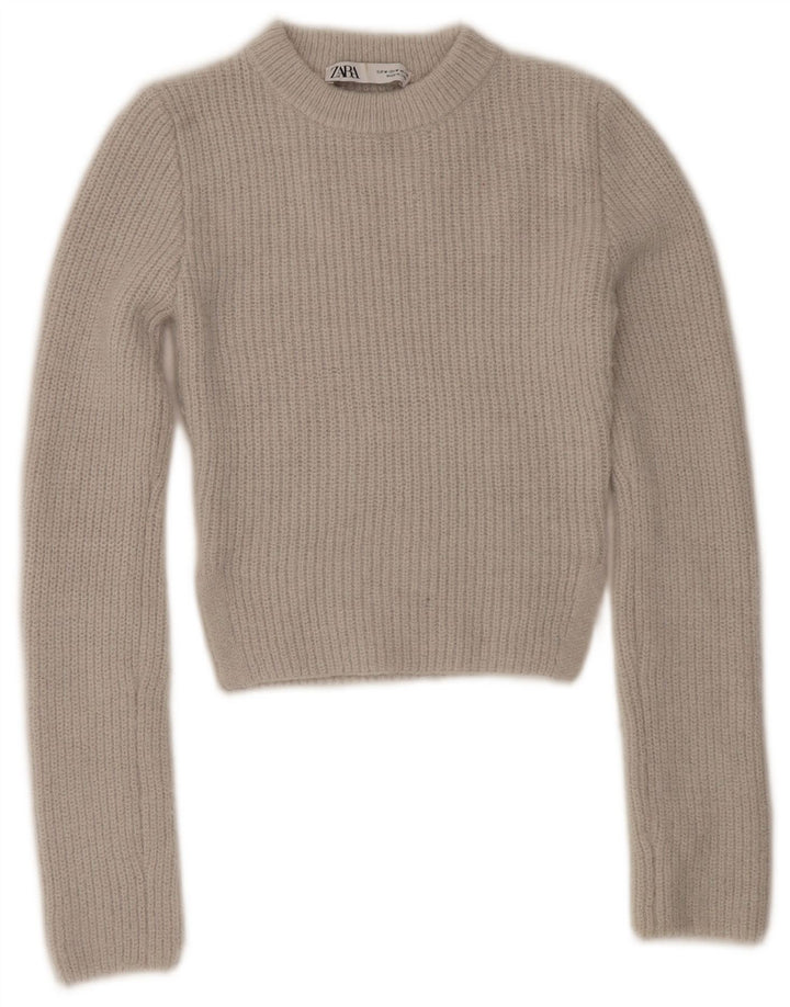 Zara Γυναικείο πουλόβερ με λαιμόκοψη Crop Crop UK 12 Medium Grey Polyester