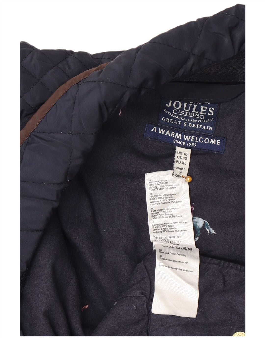 Joules Womens Quilted Gilet UK 16 Large Navy Blue Polyester