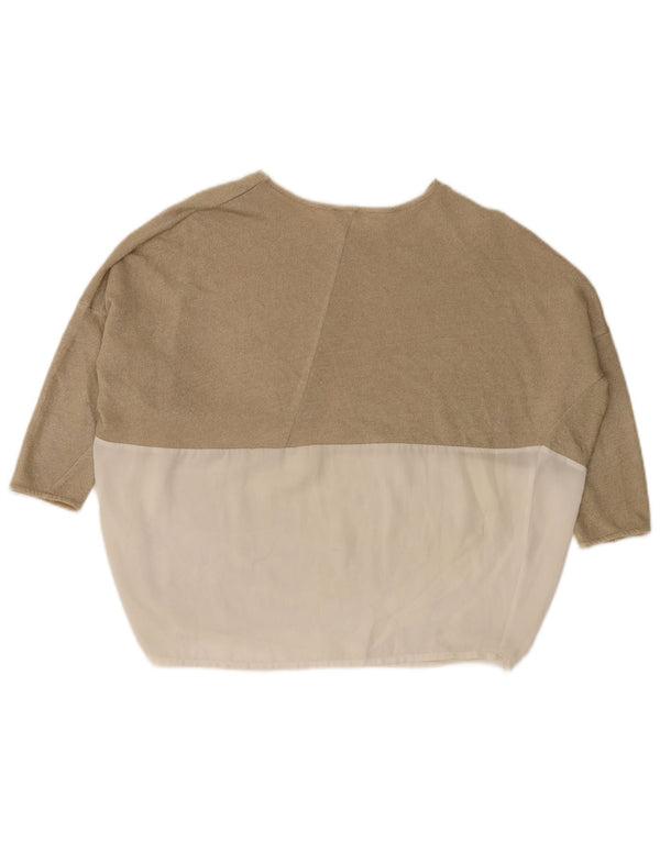 Zara γυναικεία υπερμεγέθη τοπ μανίκια 3/4 UK 10 Small Beige Colourblock