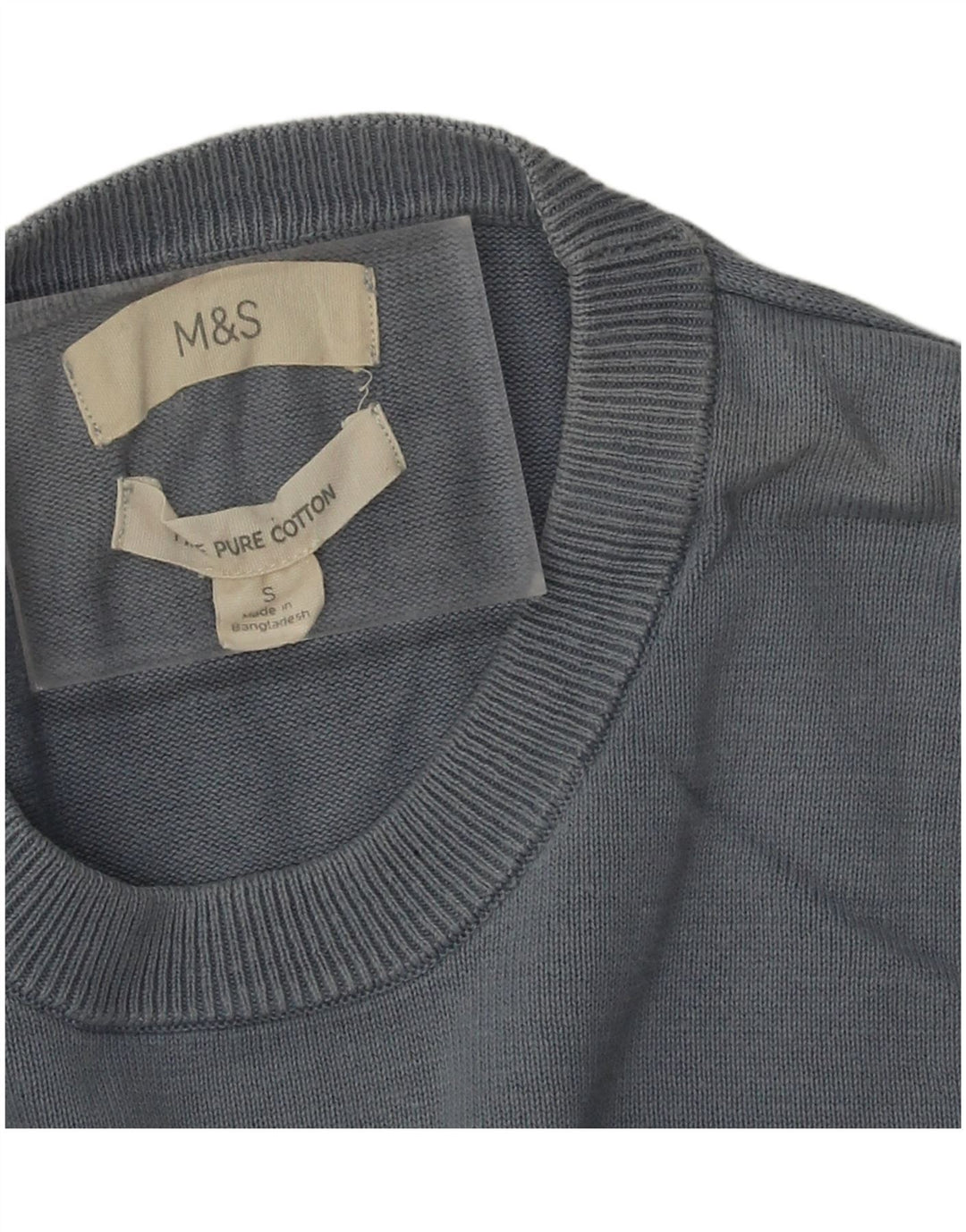 Marks & Spencer Ανδρικό πουλόβερ με λαιμόκοψη, μικρό μπλε βαμβακερό