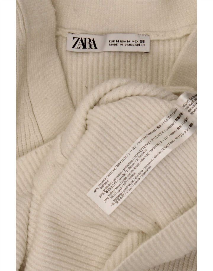 Zara Γυναικεία Ζακέτα Crop UK 12 μεσαία λευκή βισκόζη