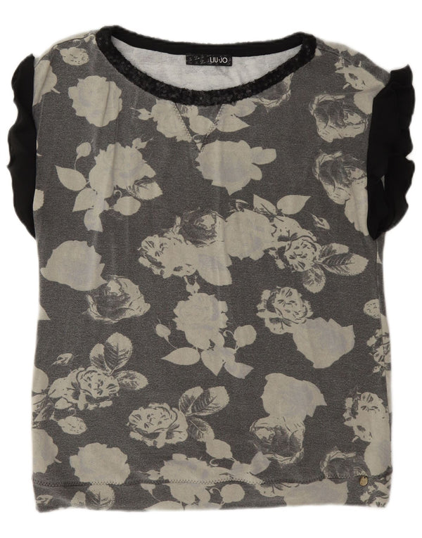 Liu Jo Womens Blouse Top IT 44 Medium Grey Floral Viscose