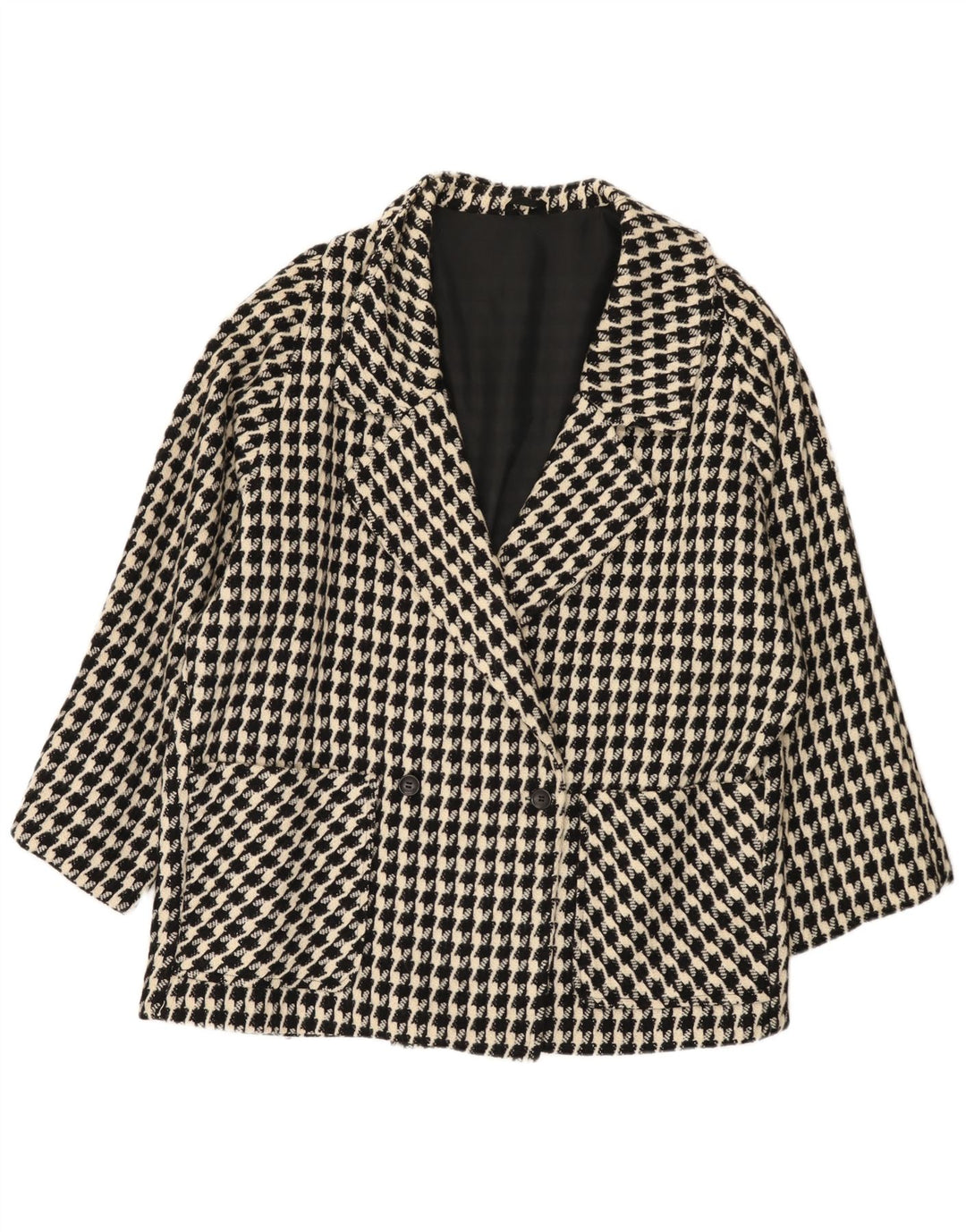 VINTAGE Γυναικείο Μπουφάν σακάκι UK 20 2XL Μαύρο Houndstooth