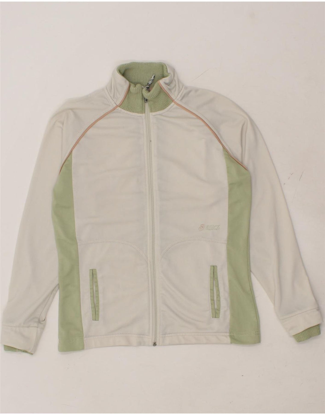 ASICS Womens Tracksuit Top Jacket UK 10 Small White Colourblock Polyester Vintage Asics and Second-Hand Asics from Messina Hembry 