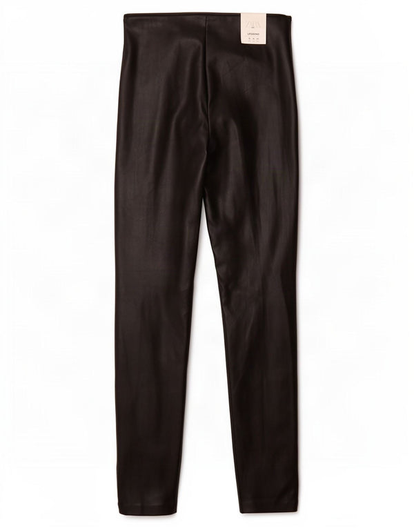 Zara Womens Skinny Faux Leather Trousers Small W26 L29 Black Polyurethane