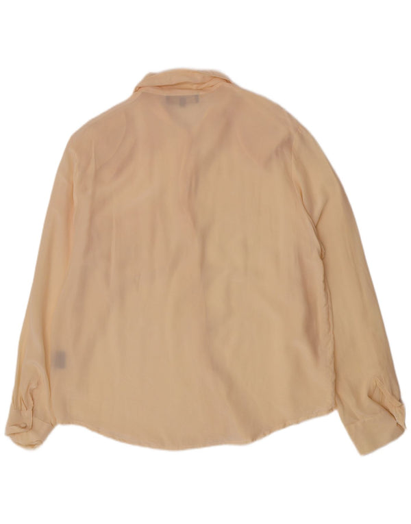 Vintage γυναικείο κανονικό πουκάμισο μπλούζα UK 14 Large Beige Silk