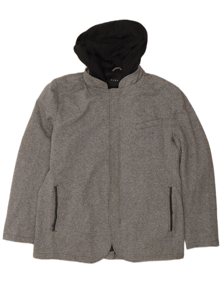 Zara Ανδρικό μπουφάν με κουκούλα UK 42 XL Grey Polyester