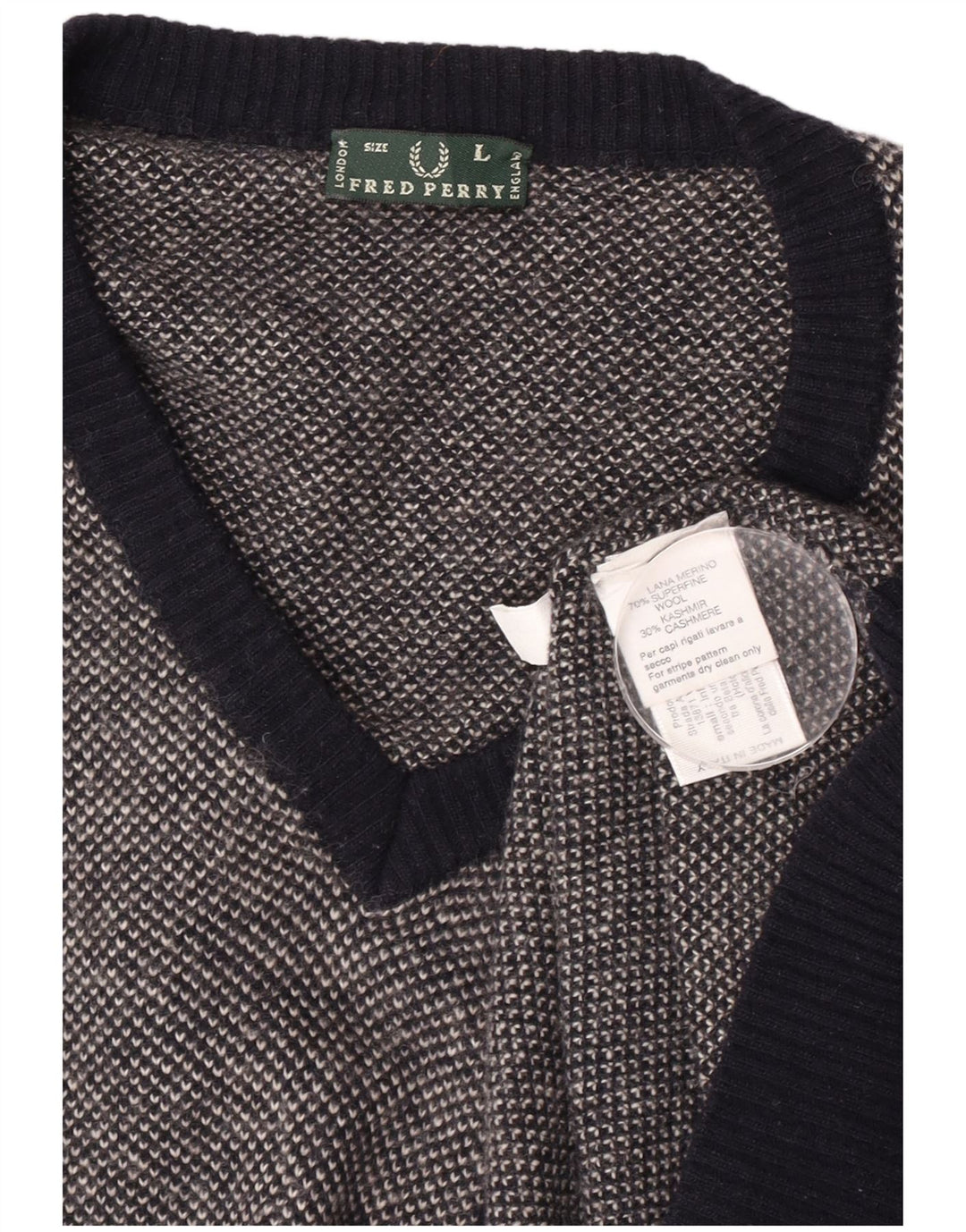 Fred Perry Ανδρικό πουλόβερ με λαιμόκοψη με λαιμόκοψη με μεγάλο μάλλινο μπλε ναυτικό