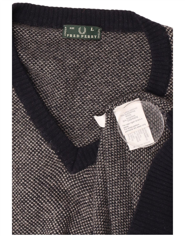 Fred Perry Ανδρικό πουλόβερ με λαιμόκοψη με λαιμόκοψη με μεγάλο μάλλινο μπλε ναυτικό